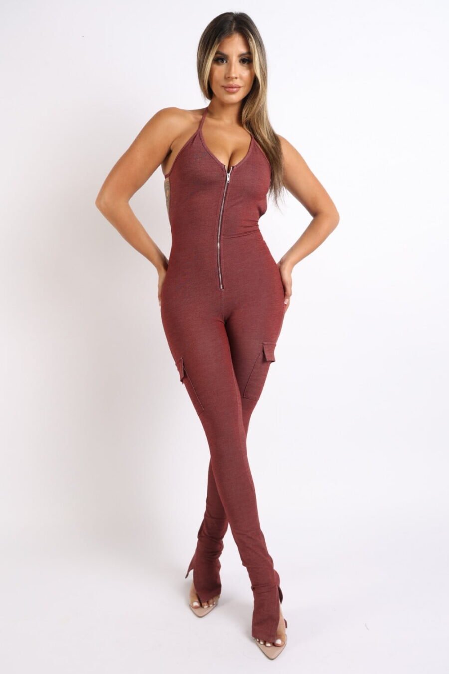 Cargo Pockets Halterneck Jumpsuit