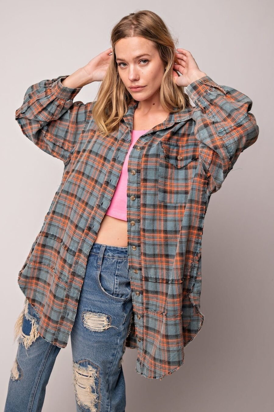 Cotton Woven Oversized Plaid Shirt