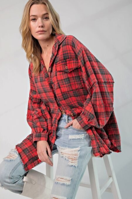 Cotton Woven Oversized Plaid Shirt