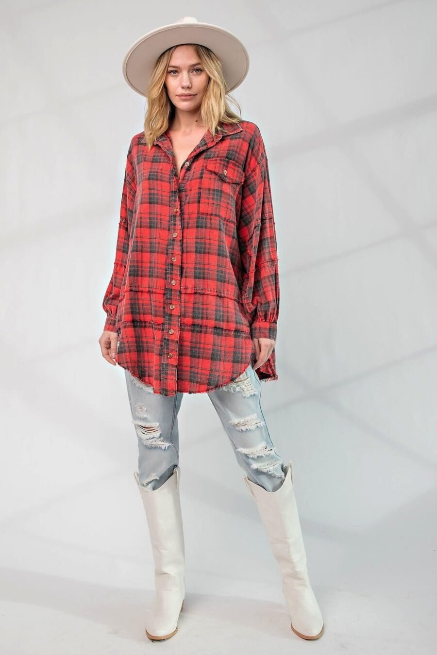 Cotton Woven Oversized Plaid Shirt