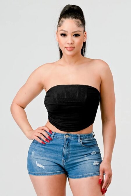 Mesh Tube Strapless Bustier Crop Top