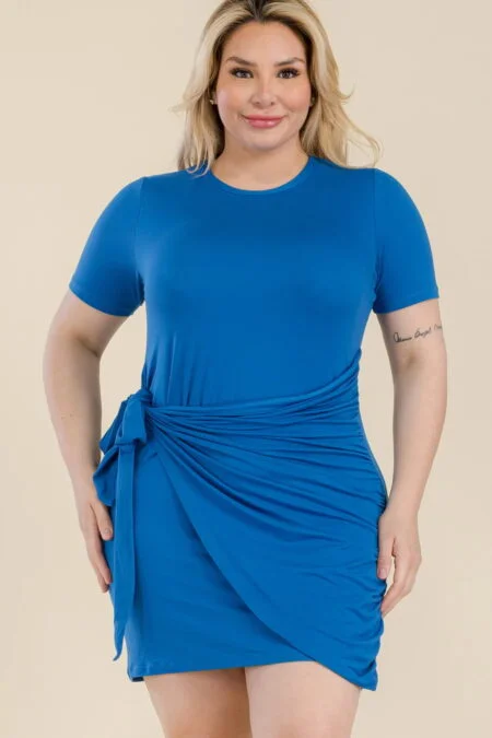 Soft Stretch Jersey Mini Wrap Dress Tie Waist