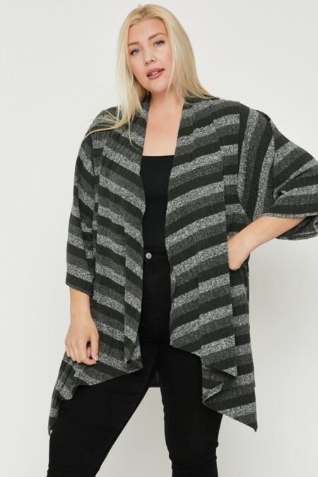 Striped Cardigan With Asymmetrical Hem