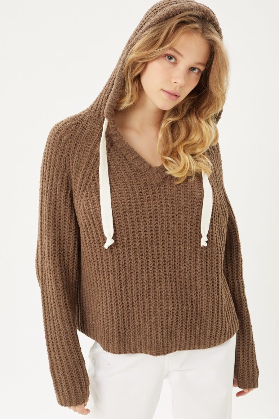 Pullover hoodie sweater top in various colors including Honey, Coco Brown, Black, Leaf, and Putty Pink – a comfortable and versatile choice for casual wear.