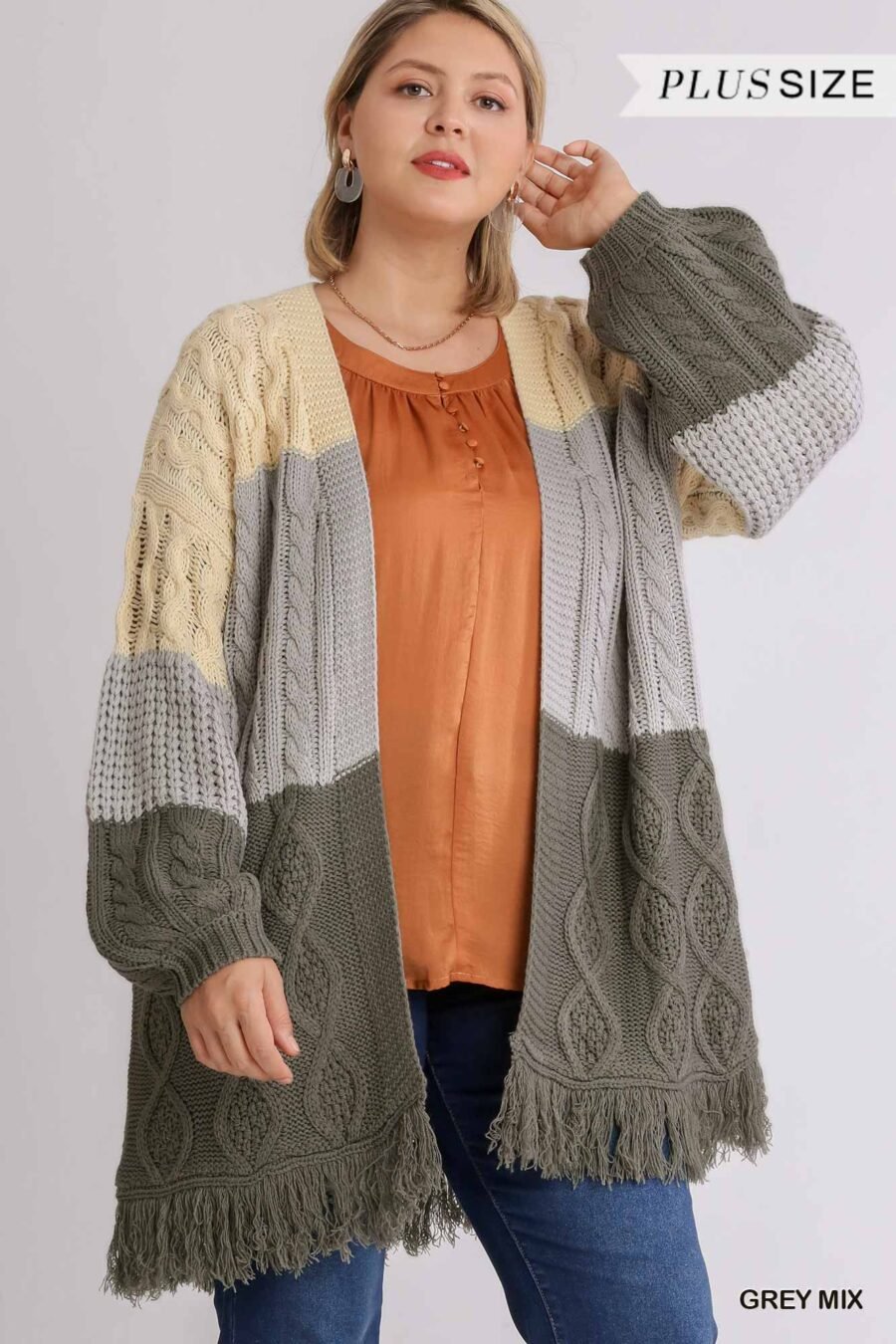 Patchwork Knitted Cardigan Sweater Frayed Hem