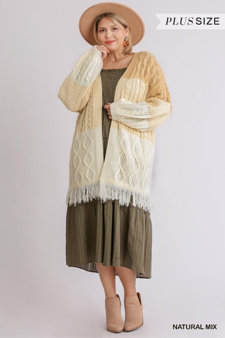 Patchwork Knitted Cardigan Sweater Frayed Hem