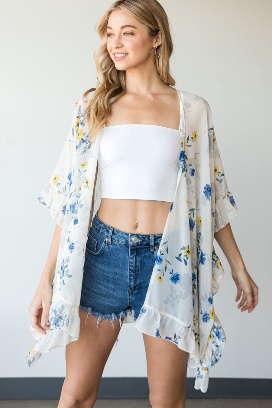 Ruffle Trim Kimono Outerwear