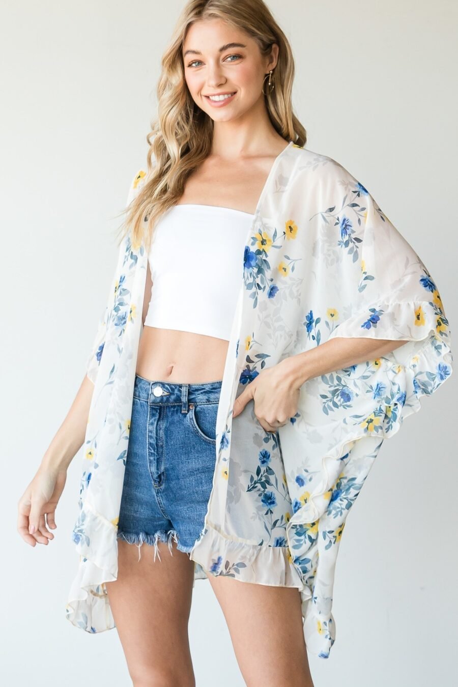 Ruffle Trim Kimono Outerwear