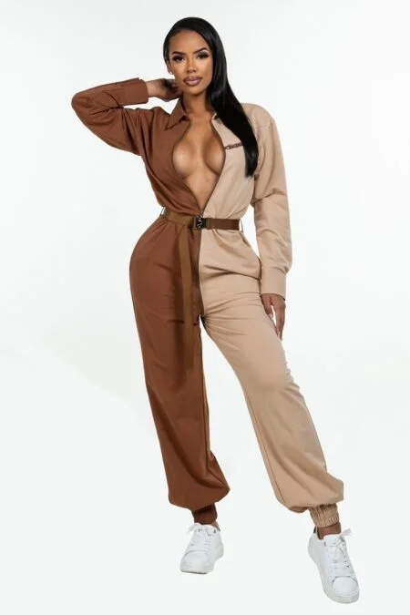 Long Sleeve Front Zip Jumpsuit