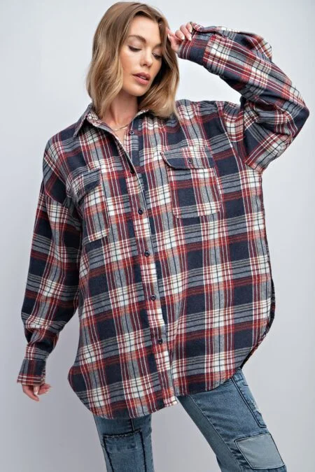 Washed Plaid Loose Shirt