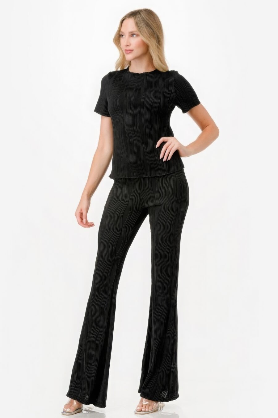 Pleated Flare Pants Set