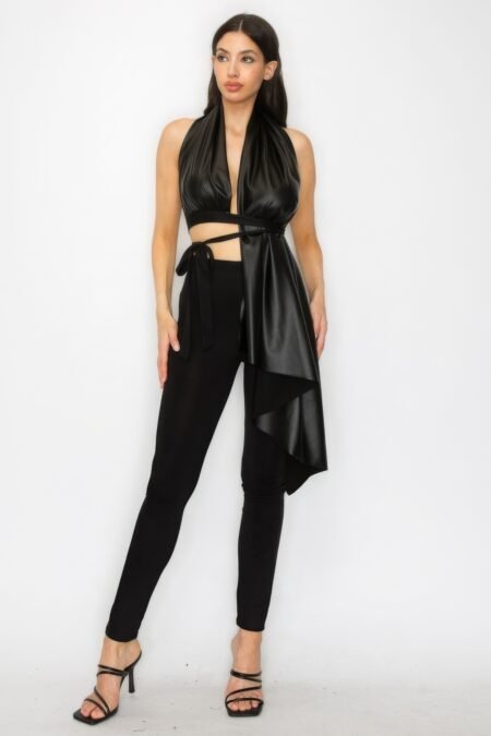 Leather Top Pants Set