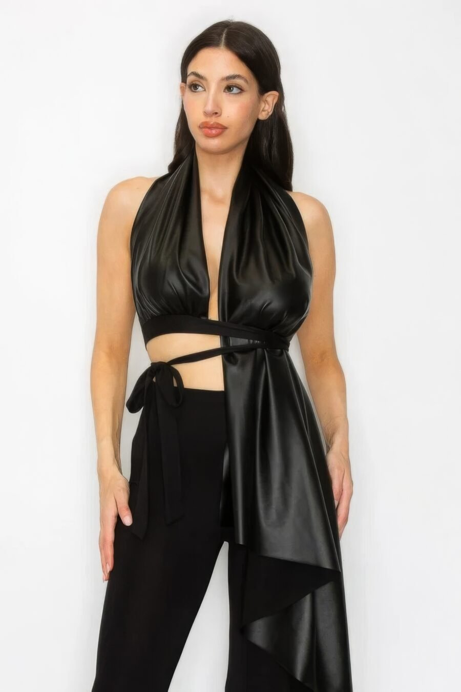 Leather Top Pants Set