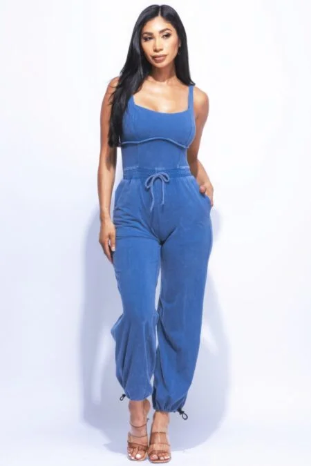 Washed Jumpsuit with Adjustable Ankle