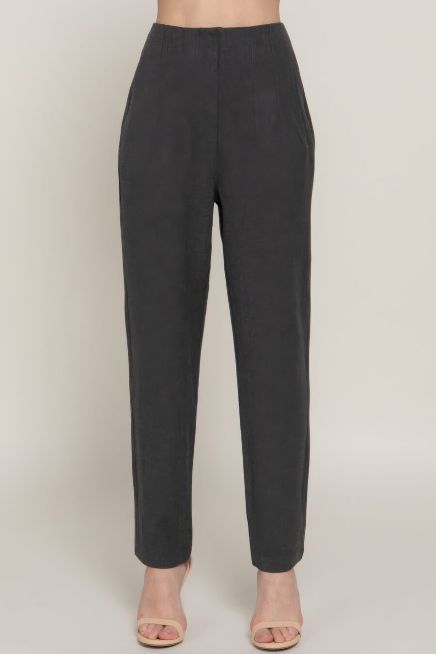 High Waist Pintuck Long Pants available in Heather Charcoal, Heather Taupe, and Heather Grey