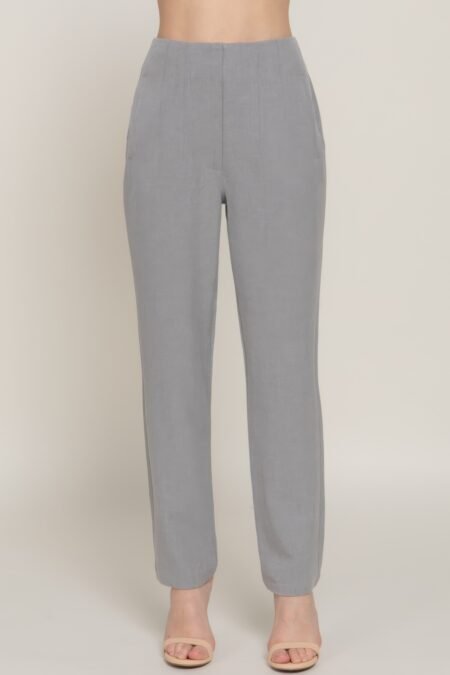 High Waist Pintuck Detail Long Pants in Heather Grey