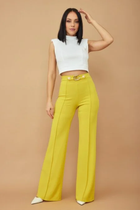 CG Buckle and Button Detail Pants in Lemon, White, Kelly Green, and Red