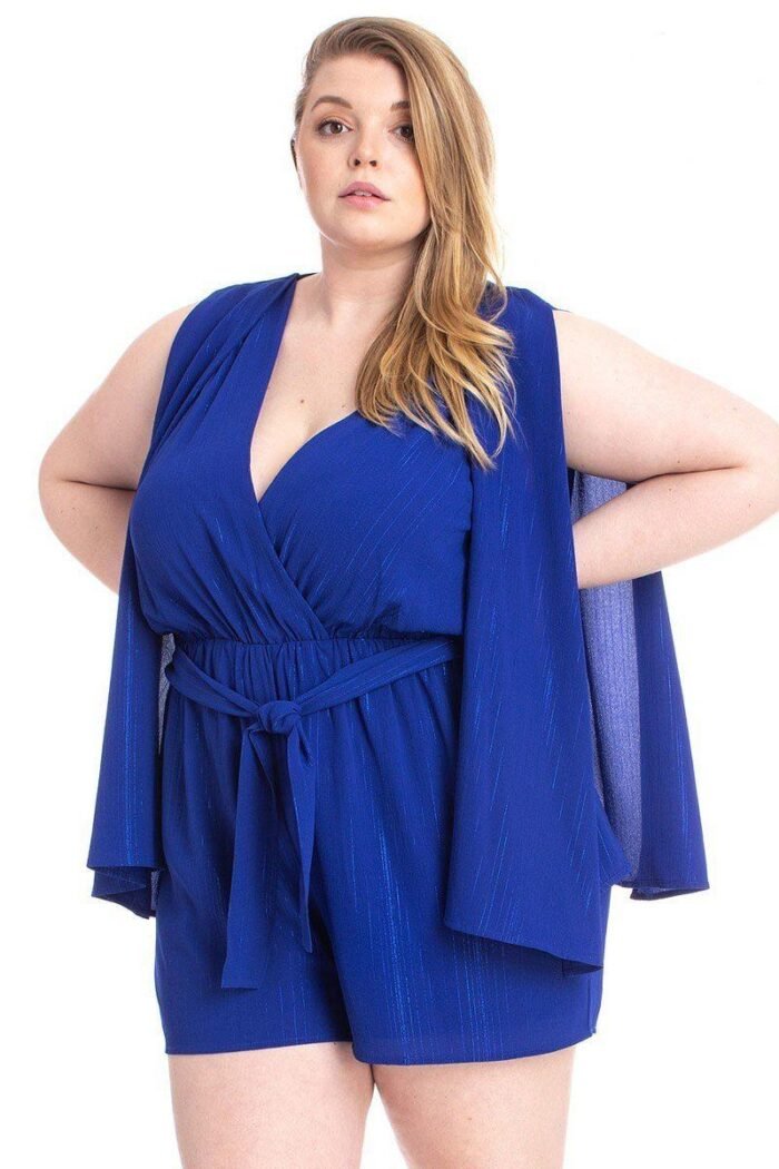 Shimmer fabric draped open sleeve romper - image 4