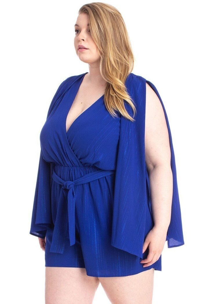 Shimmer fabric draped open sleeve romper - image 5