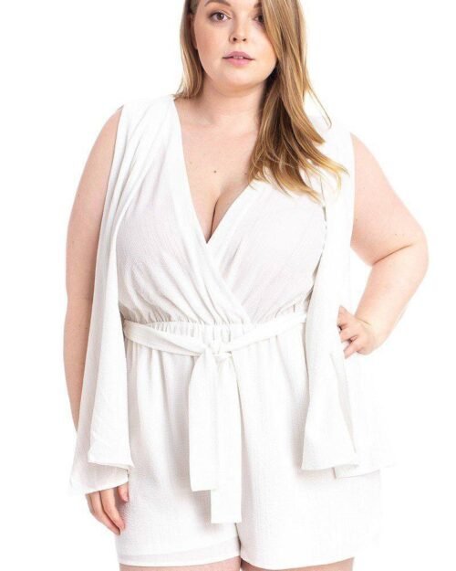 shimmer fabric draped open sleeve romper