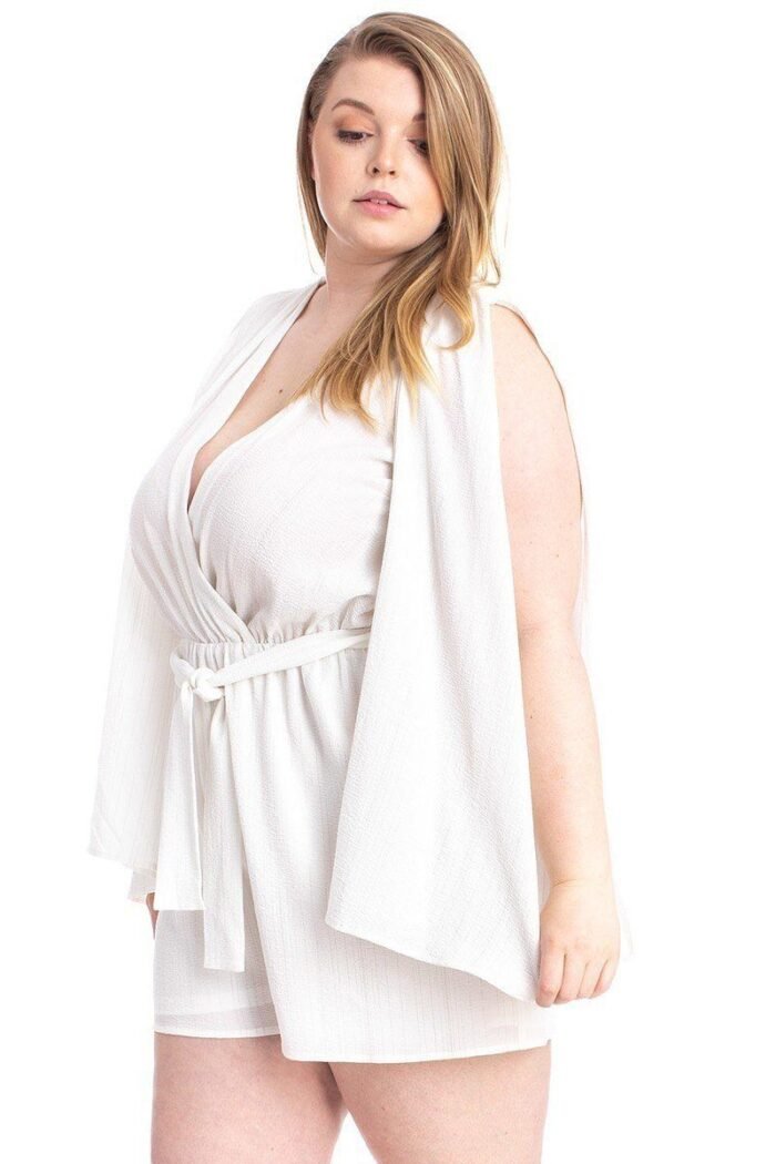 Shimmer fabric draped open sleeve romper - image 2