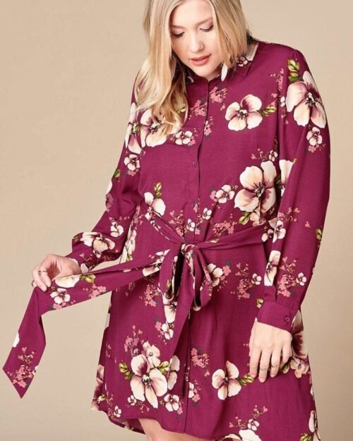 floral woven button-down collared shirt dress