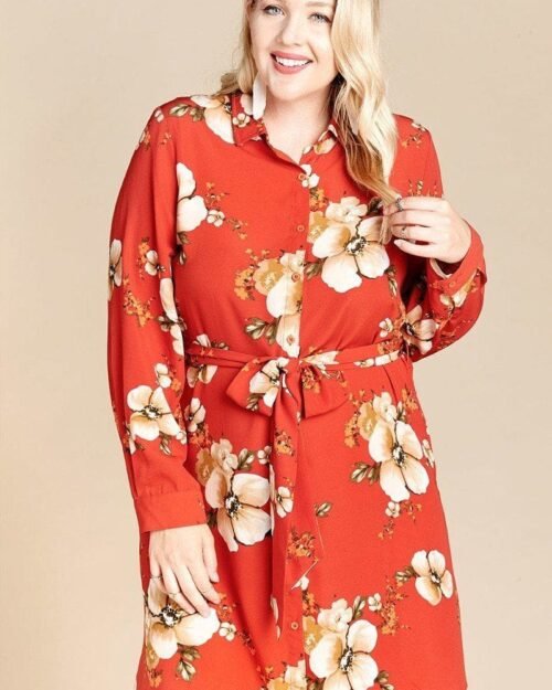 Floral Woven Button-down Collared Shirt Dress