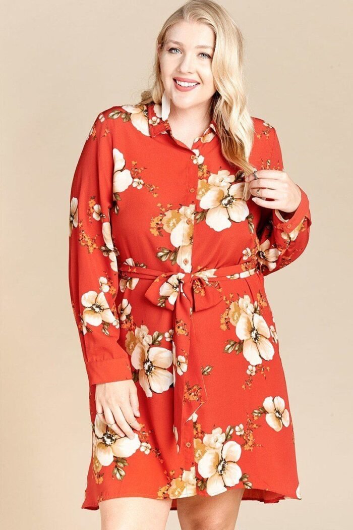 Floral woven button-down collared shirt dress - image 1