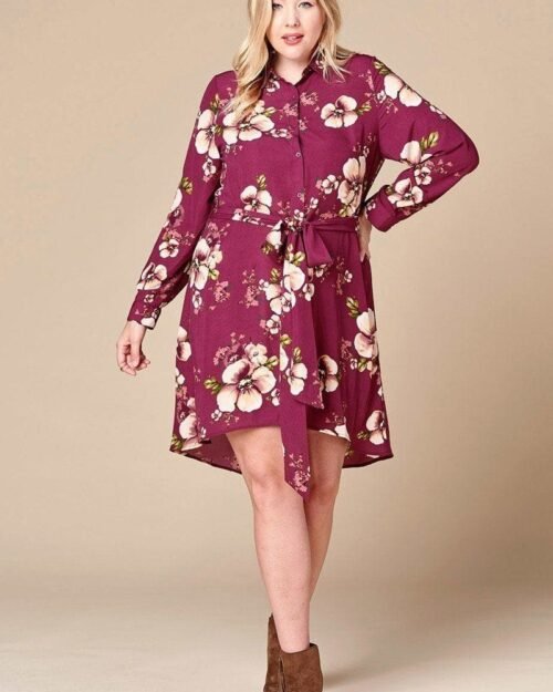 floral woven button-down collared shirt dress