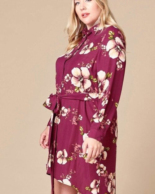 floral woven button-down collared shirt dress