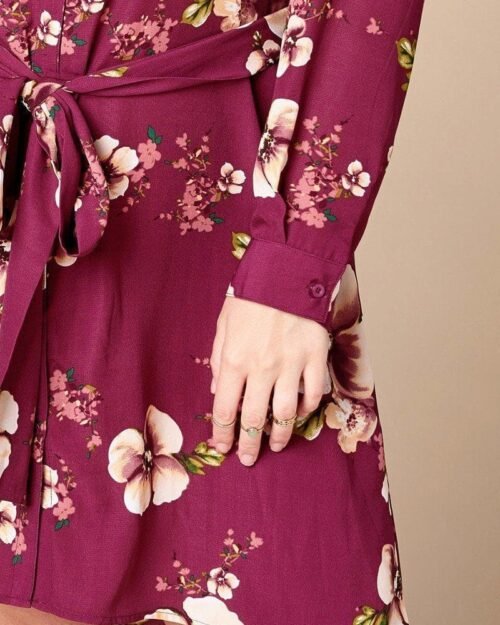 floral woven button-down collared shirt dress