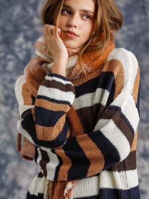 Multicolored Stripe Round Neck Long Sleeve Knit Sweater