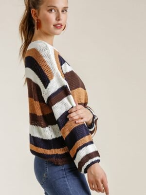 Multicolored Stripe Round Neck Long Sleeve Knit Sweater