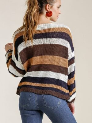 Multicolored Stripe Round Neck Long Sleeve Knit Sweater