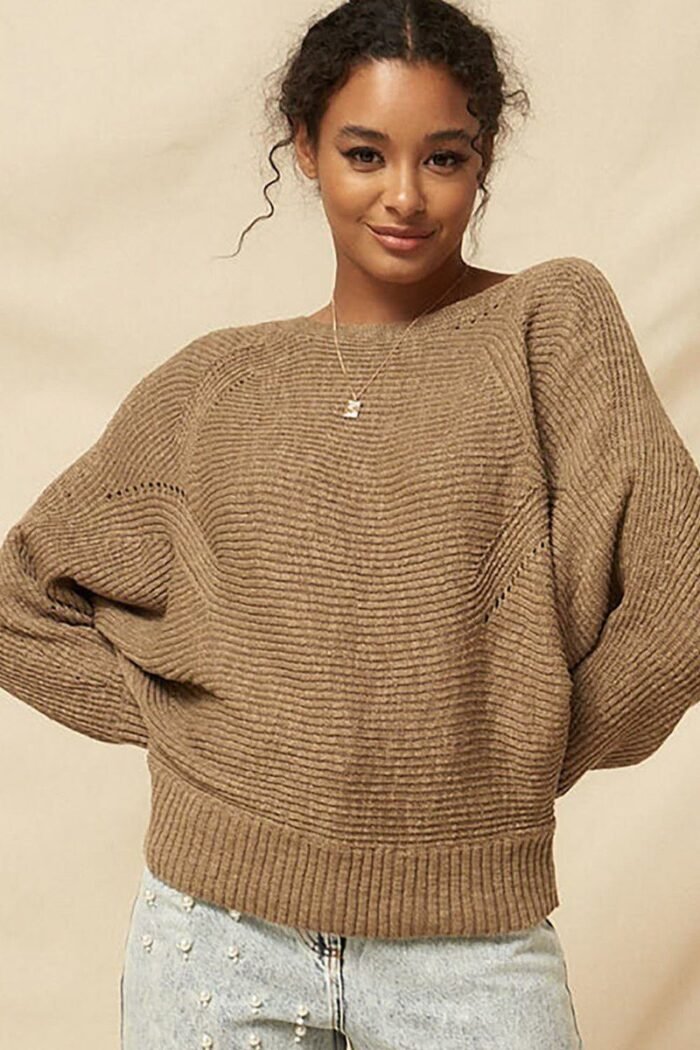 A ribbed knit sweater