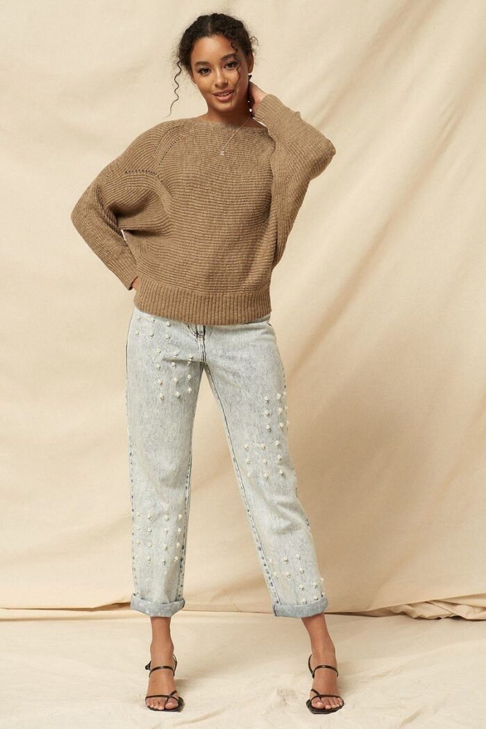 A ribbed knit sweater