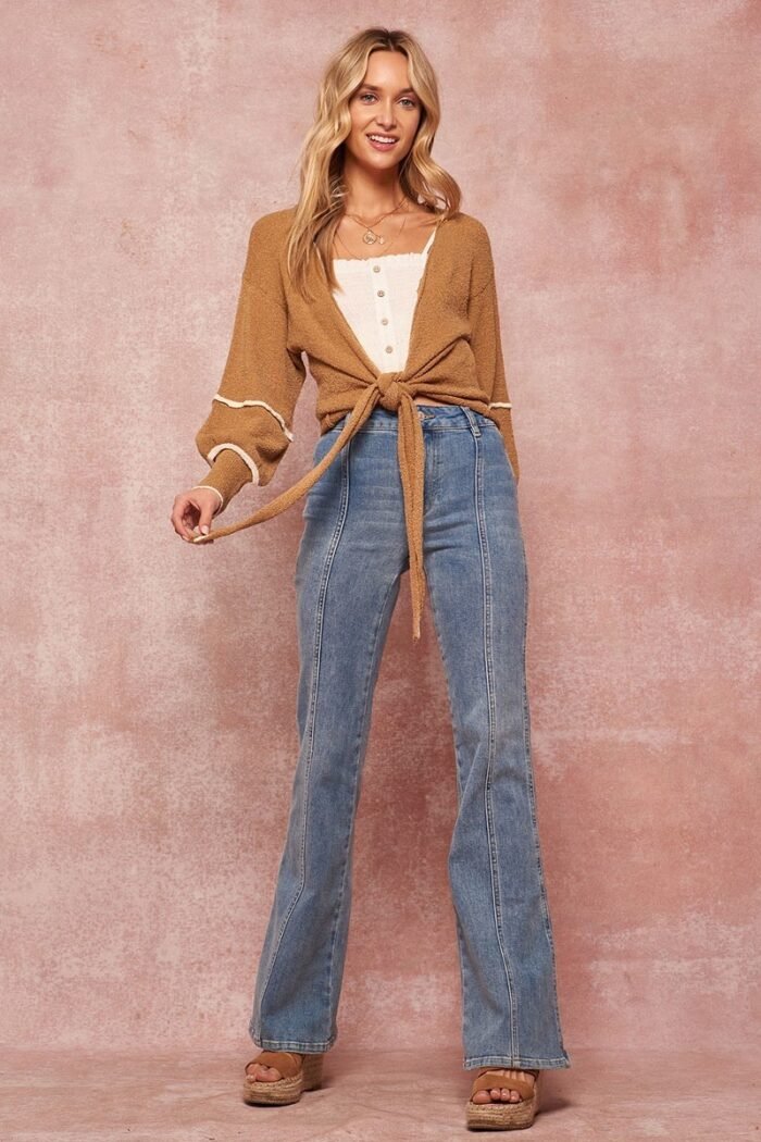 A textured knit cardigan sweater