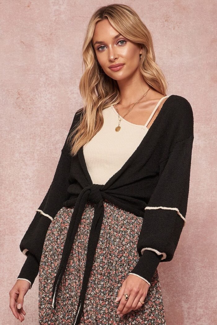A textured knit cardigan sweater