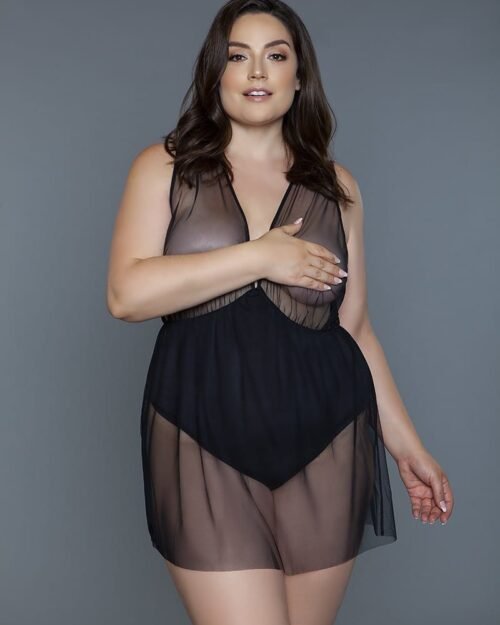 Mesh Babydoll V-neck Lingerie Sexy Babydoll Dress