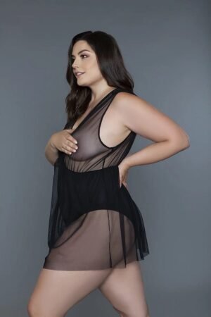1 Pc Deep V-neck Mesh Babydoll 1 Pc Deep V-neck Mesh Babydoll