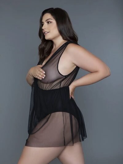 1 Pc Deep V-neck Mesh Babydoll 1 Pc Deep V-neck Mesh Babydoll