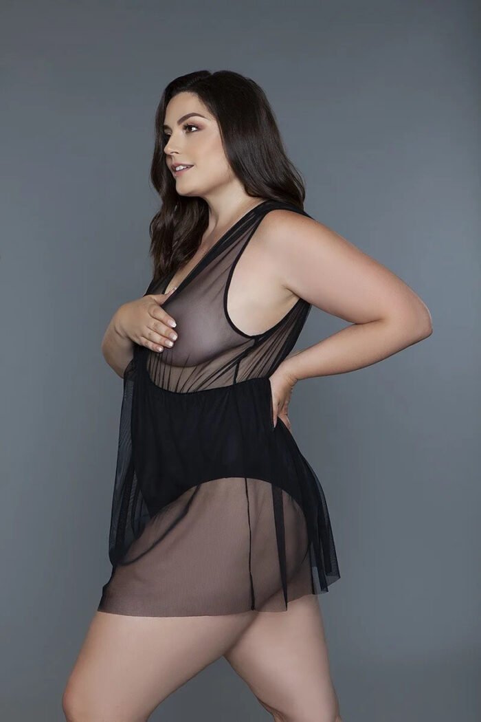 1 pc deep v-neck mesh babydoll