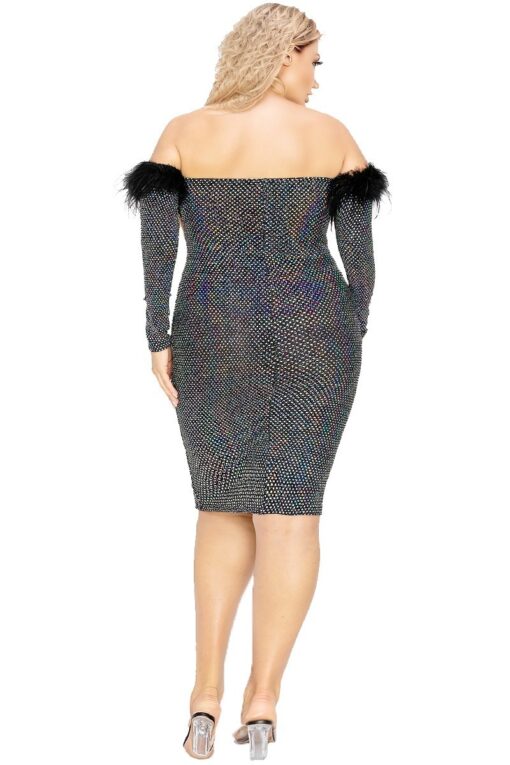 Plus Off Shoulder Feather Trim Detail Sequin Dress - Image 4
