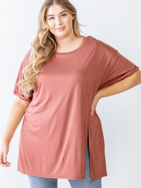 Plus Brick Round Neck Short Sleeve Relax Top