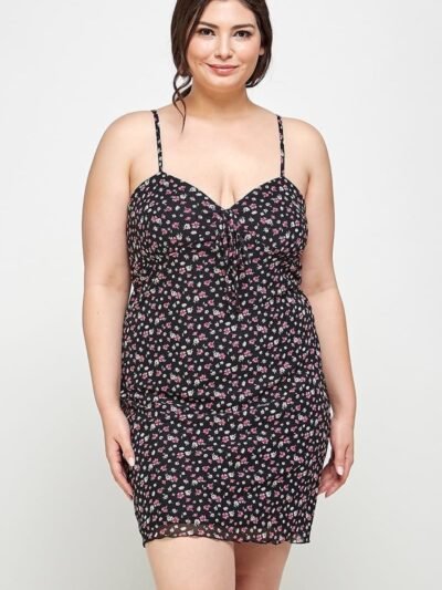 Plus Size Ditsy Floral Print On Mesh Fabric Cami Dress