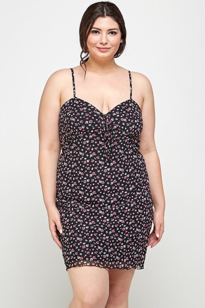 Plus size ditsy floral print on mesh fabric cami dress - image 1