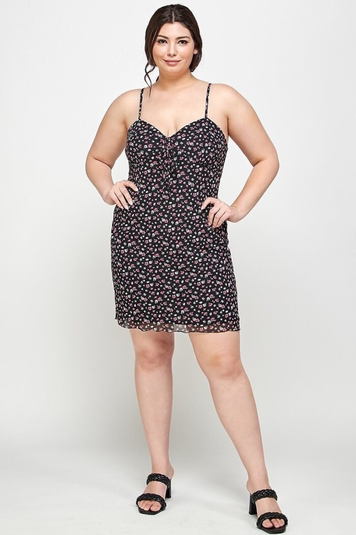 Plus size ditsy floral print on mesh fabric cami dress - image 2