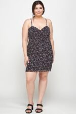 Plus Size Ditsy Floral Print On Mesh Fabric Cami Dress - Image 3