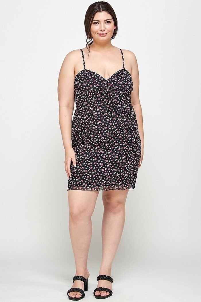 Plus size ditsy floral print on mesh fabric cami dress - image 3