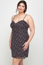 Plus Size Ditsy Floral Print On Mesh Fabric Cami Dress - Image 4